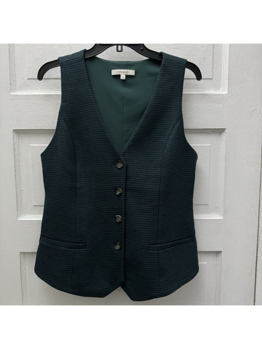 Favorite Daughter Women’s L Green Houndstooth Button Front Suit Vest Waistcoat